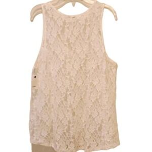 Caslon Lace Tank Top Sleeveless Floral Overlay‎ Casual Layering White L